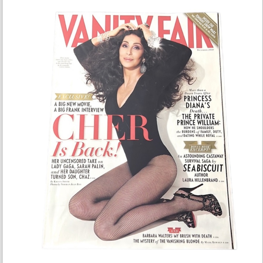 CHER VANITY FAIR MAGAZINE DECEMBER 2010 NO SHIPPING LABLE PRINCESS DI & WILLIAM